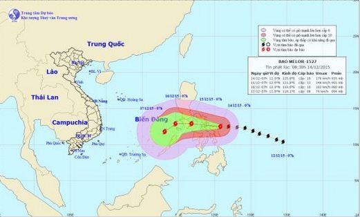 Bão Melor đang trên vùng biển miền Trung Philippines